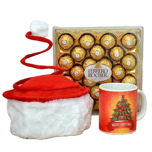 Wonderful Trio of Ferrero Rocher with Xmas Mug N Spring Santa Cap