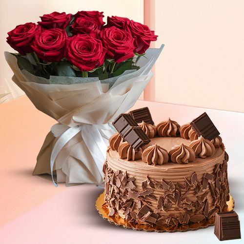 Book Red Roses with Chocolate Cake Online
