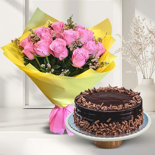 Send Red Roses N Chocolate Cake Online