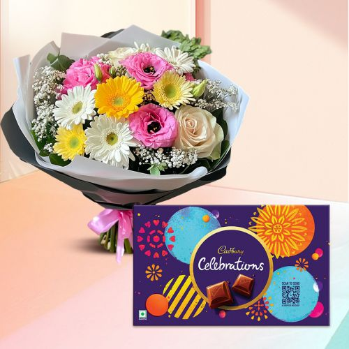 Online Mixed Flowers Bouquet and Cadbury Celebrations
