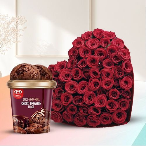 Paradise of Love Combo of Red Rose Love Bouquet with Kwality Walls Choco Brownie Ice Cream