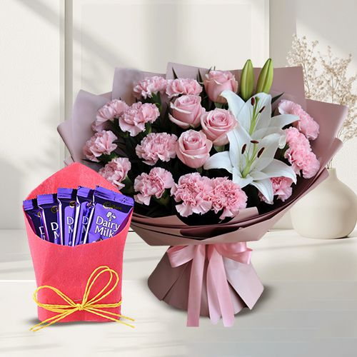 Lovely Mixed Flowers Bouquet N Cadbury Dairy Milk Gift Combo