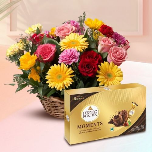 Stunning Basket of Mixed Flowers with Ferrero Rocher Moment