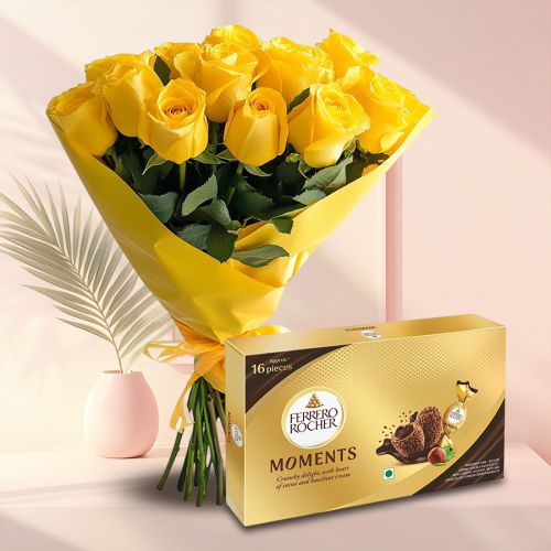 Wonderful Bouquet of Yellow Roses with Ferrero Rocher Moments
