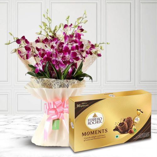 Gorgeous Bunch of Orchids with Ferrero Rocher Moment Chocolate Box