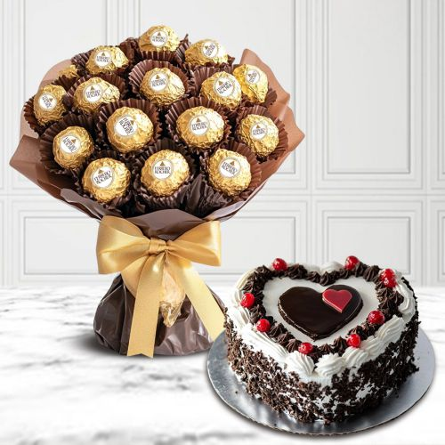 Irresistible Ferrero Rocher Bouquet with Heart-shape Chocolate Cake