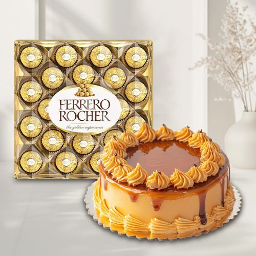 Delectable Combo of Butter Scotch Cake with Ferrero Rocher Chocolate