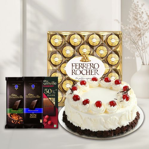 Enjoyable Treat of Cake with Bournville and Ferrero Rocher Chocolate