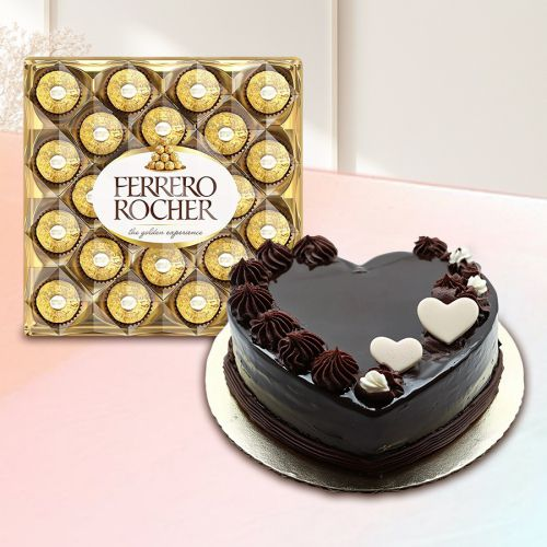 Extraordinary Love You Heart Shape Cake N Fererro Rocher Chocolate Combo