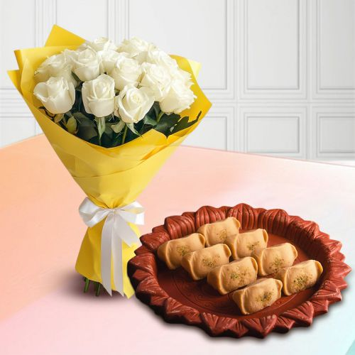 Pristine Love White Tuberose Bunch N Soft Sandesh Gift Combo