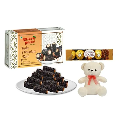 Shree Mithai Kaju Choco Roll with Teddy N Ferrero Rocher