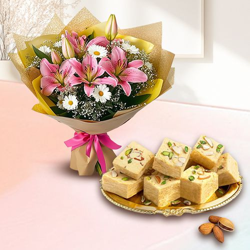 Seasonal flowers bouquet with Soan papri