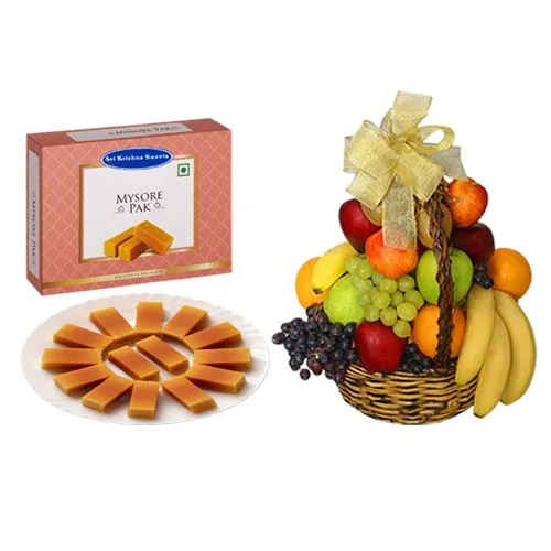 Sri Krishna Sweets Mysurpa with Fresh Fruit Basket