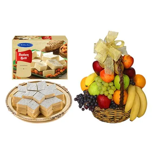 Sri Krishna Sweets Badam Kathli with Fresh Fruit Basket