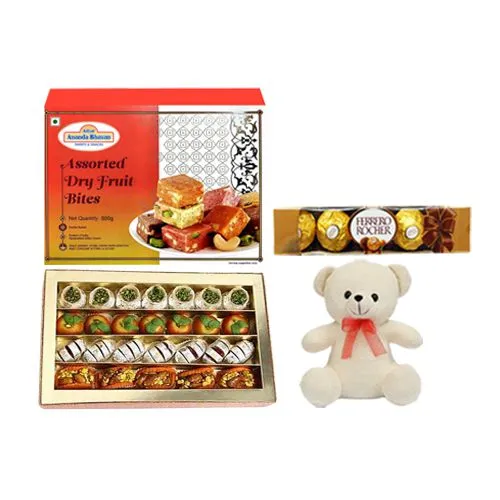 Adyar Ananda Bhawan Assorted Dry Fruit Sweets with Teddy N Ferrero Rocher