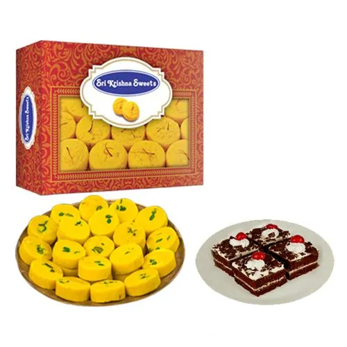 Sri Krishna Sweets Kesar Peda with Chocolate Pastry