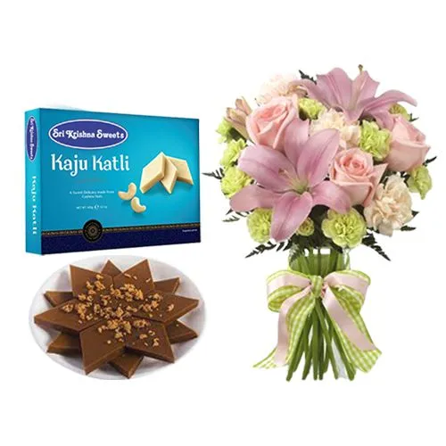 Sri Krishna Sweets Karupatti Katli with Flowers Bouquet