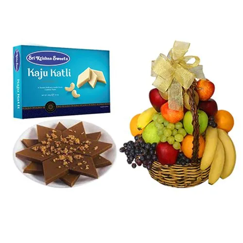 Sri Krishna Sweets Karupatti Katli and Fresh Fruit Basket