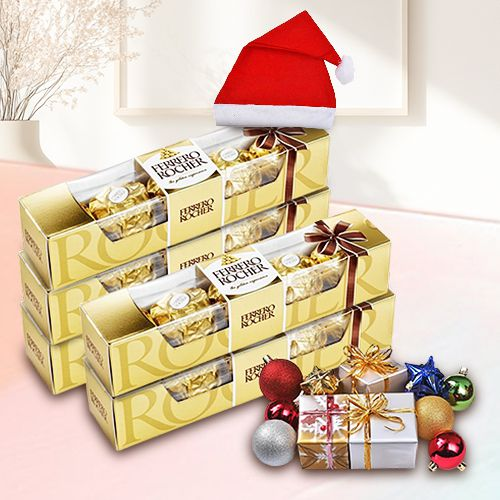 Xmas Special Set of Ferrero Rocher with Santa Cap N Decor