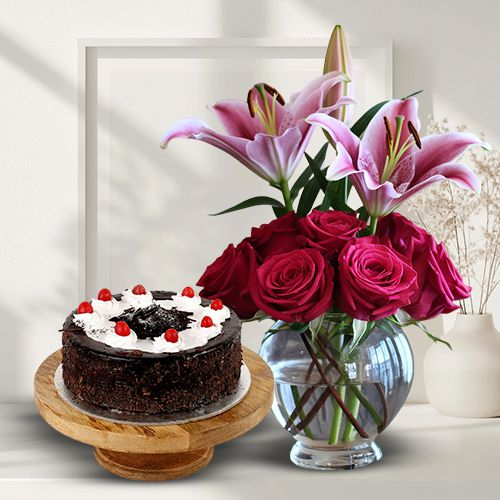 Fresh Flowers N Black Forest Combo