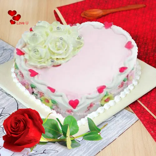 Deliver Love Cake N Single Red Rose for Rose Day