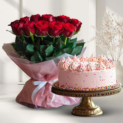Online Order Bunch of Red Roses n Eggless Cake