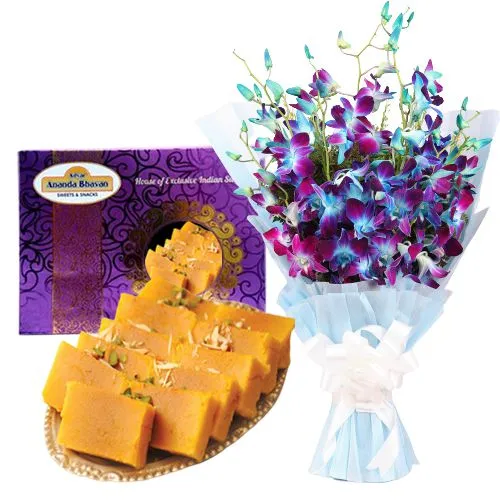 Artistic Orchids with Malt Mysore Pak from Ananda Bhawan Chennai