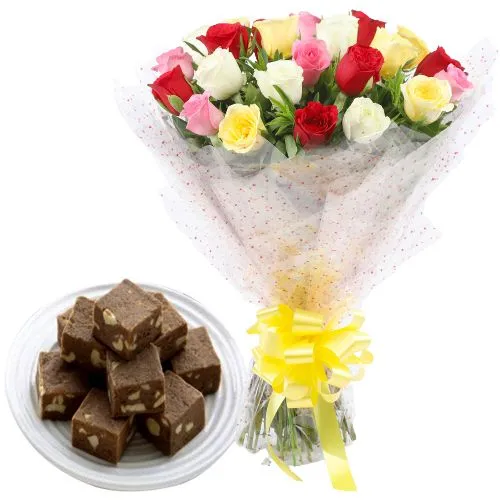 Precious Mixed Roses Bunch with Kaju Choco Bites
