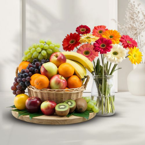 Enticing Fresh Fruits Basket with Gerberas