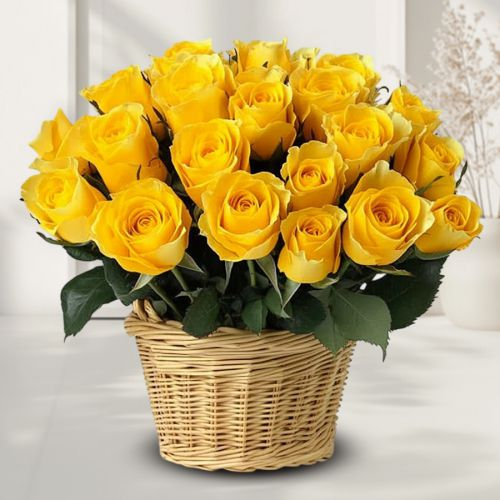 Sunny Smiles Yellow Roses Basket