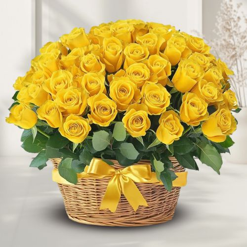 Sunshine 50 Yellow Roses Basket