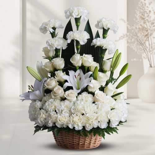 Splendid Tall Basket of White Flowers