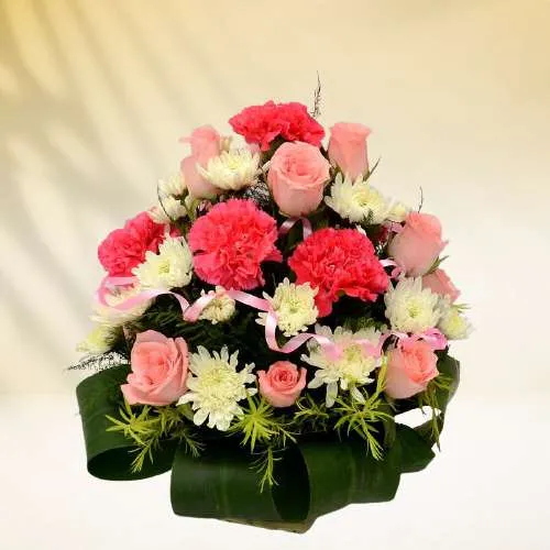 Brilliant Gift of Pink Blooms n Daisies Basket
