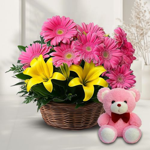 Special Teddy Bear and Assortment of Flowers