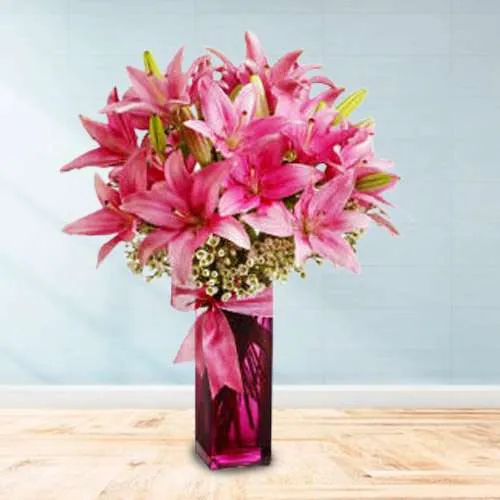 Classy Vase of Pink Lilies