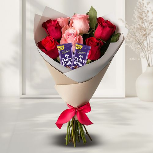 Graceful Assorted Roses n Cadbury Chocolate Posy