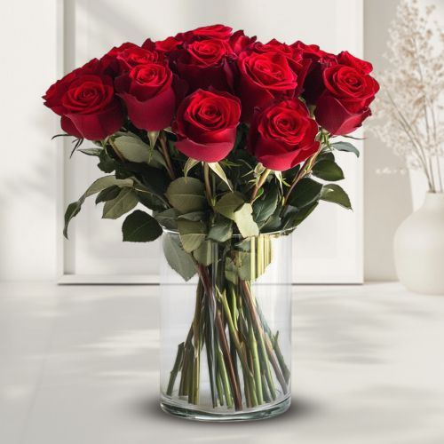 Exquisite Glass Vase Full of Red Roses