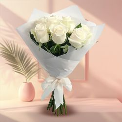 Calming Aura White Roses Bouquet in White Tissue Wrap