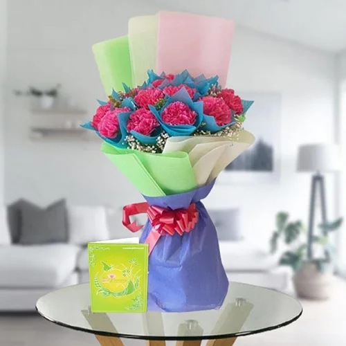 Fashionable Pink Carnation Bouquet n Card