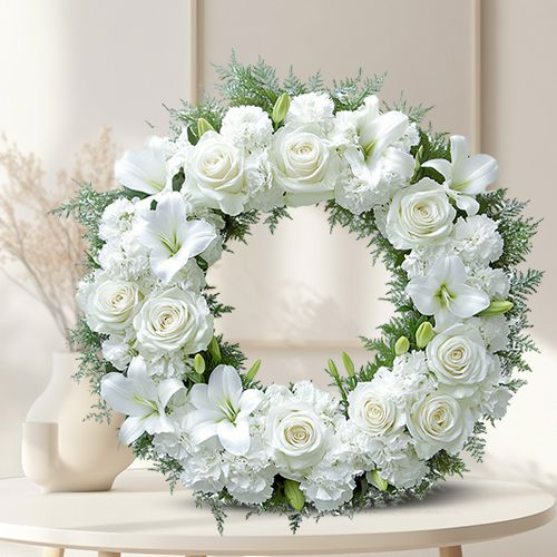 Fresh White Flowers Sympathy Wreath