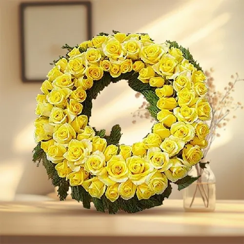 Radiant Yellow Roses Wreath Arrangement