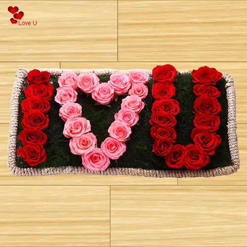 Buy Online Rose Arrangement in I Love U Shape