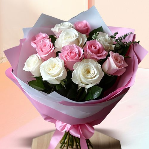 Effervescent Pink and White Roses Bunch
