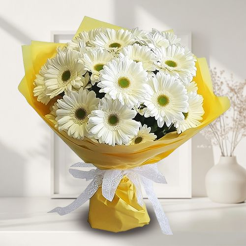 Graceful Arrangement of White Gerberas with Fillers