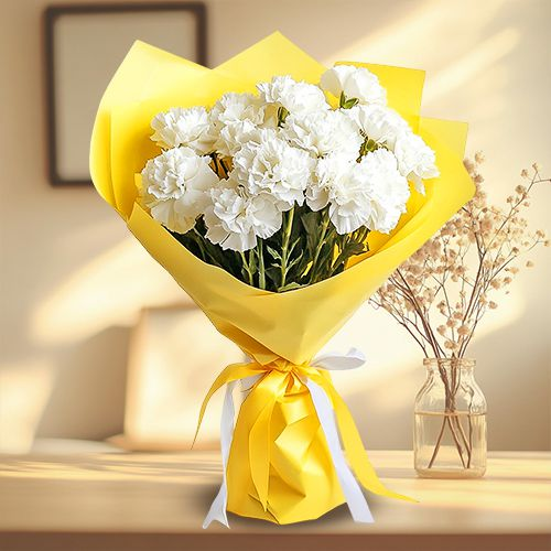 Blossoming Bouquet of White Carnations