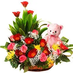 Dreamy Sweet Emotions Roses Basket with Gerberas