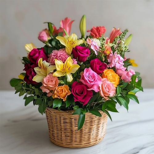 Delightful 40th Birthday Celebration Basket of Mixed Flowers