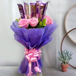 Luminous Pink Roses N Cadbury Dairy Milk Bouquet