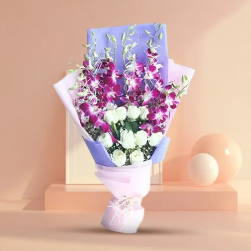 Enchanting White Roses & Orchids Bouquet