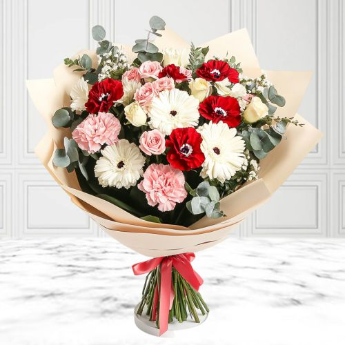 Captivating Gerberas, Roses N Carnations Bouquet